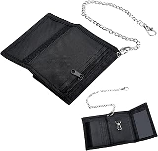 DAWRIS Billeteras para Hombre Camuflaje Wallet Triple Monedero Carteras para Hombre Joven con Cadena de Seguridad Clip Cremallera Delgada para Viajes Deportes Moneda, 12 x 8 x 1 cm (Negro)