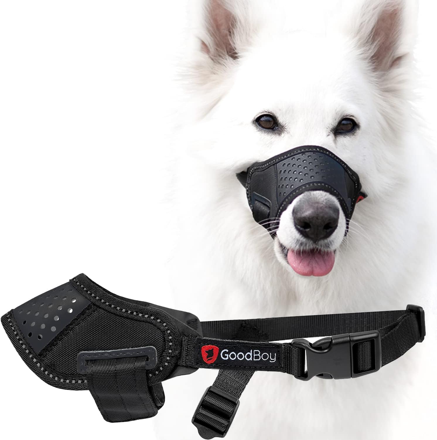GoodBoy Dog Muzzle That Allows Drinking and Panting, Prevents Biting - Soft, Breathable Nylon and Rubber mesh with Adjustable Straps to fit Small, Medium, Large and Extra Large Dogs (Black M)