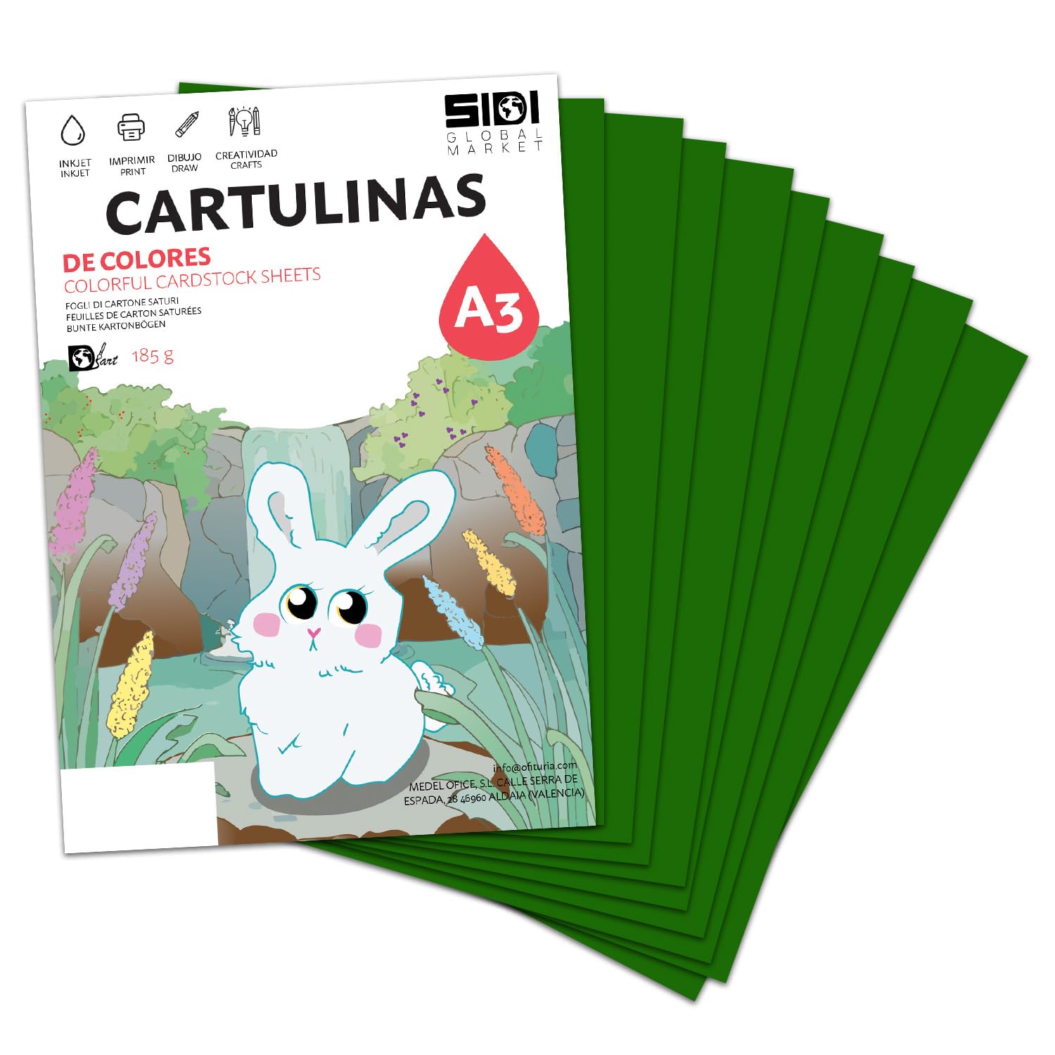 Cartulina A3 Fluor 185 g Cartulina Fluorescente de Colores Neon para Manualidades, Scrapbooking, Impresora Inkjet y Láser, Pack Variado Alta Visibilidad – SIDI (fluor, 25h) — view 68