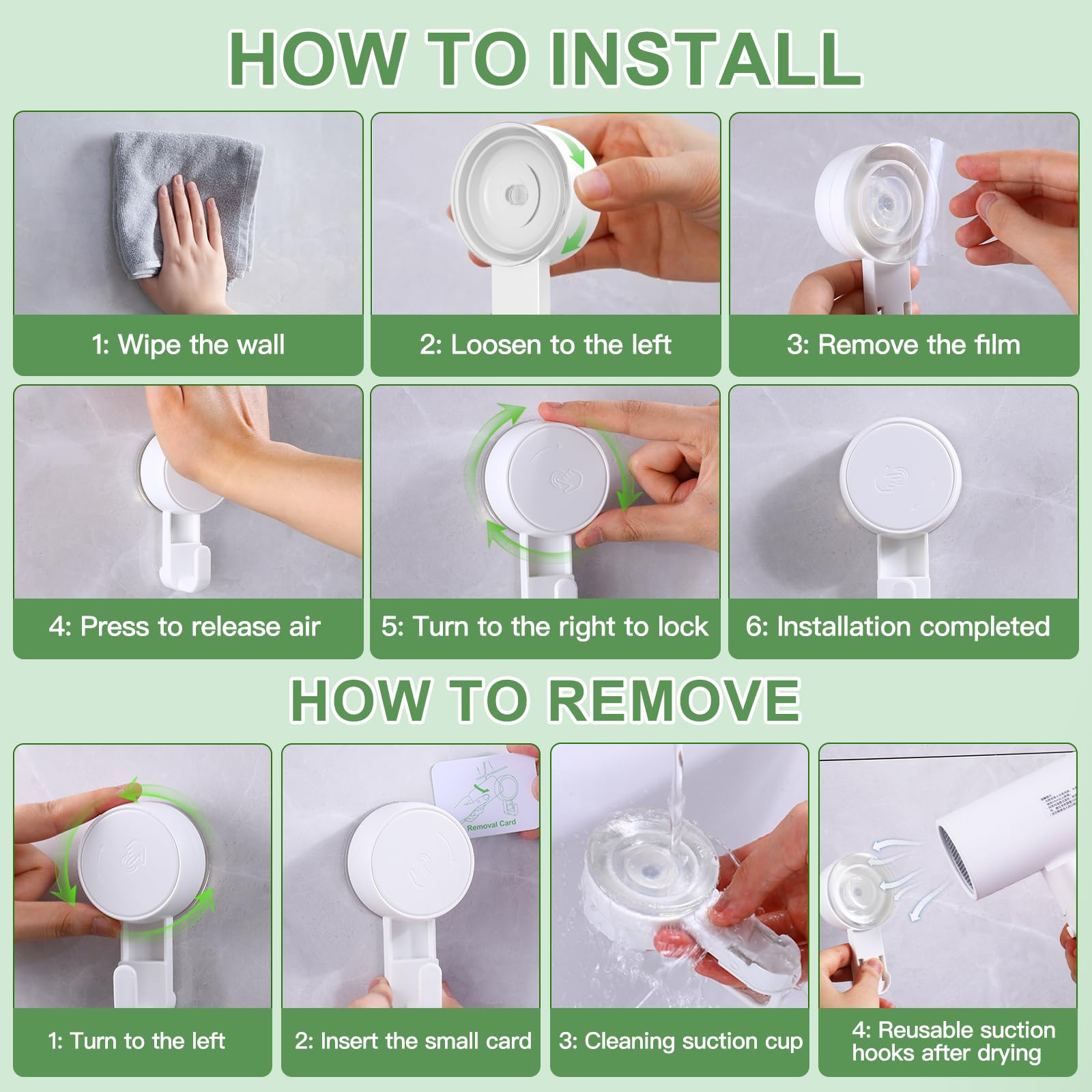 Set di 4 Ganci a Ventosa in Plastica, Gancio Ventosa a Parete Forte, Gancio Appendini Senza Foratura, Appendi Aaccappatoio Impermeabile e Resistente, Porta Asciugamani Ventosa Bagno 5KG Bianco