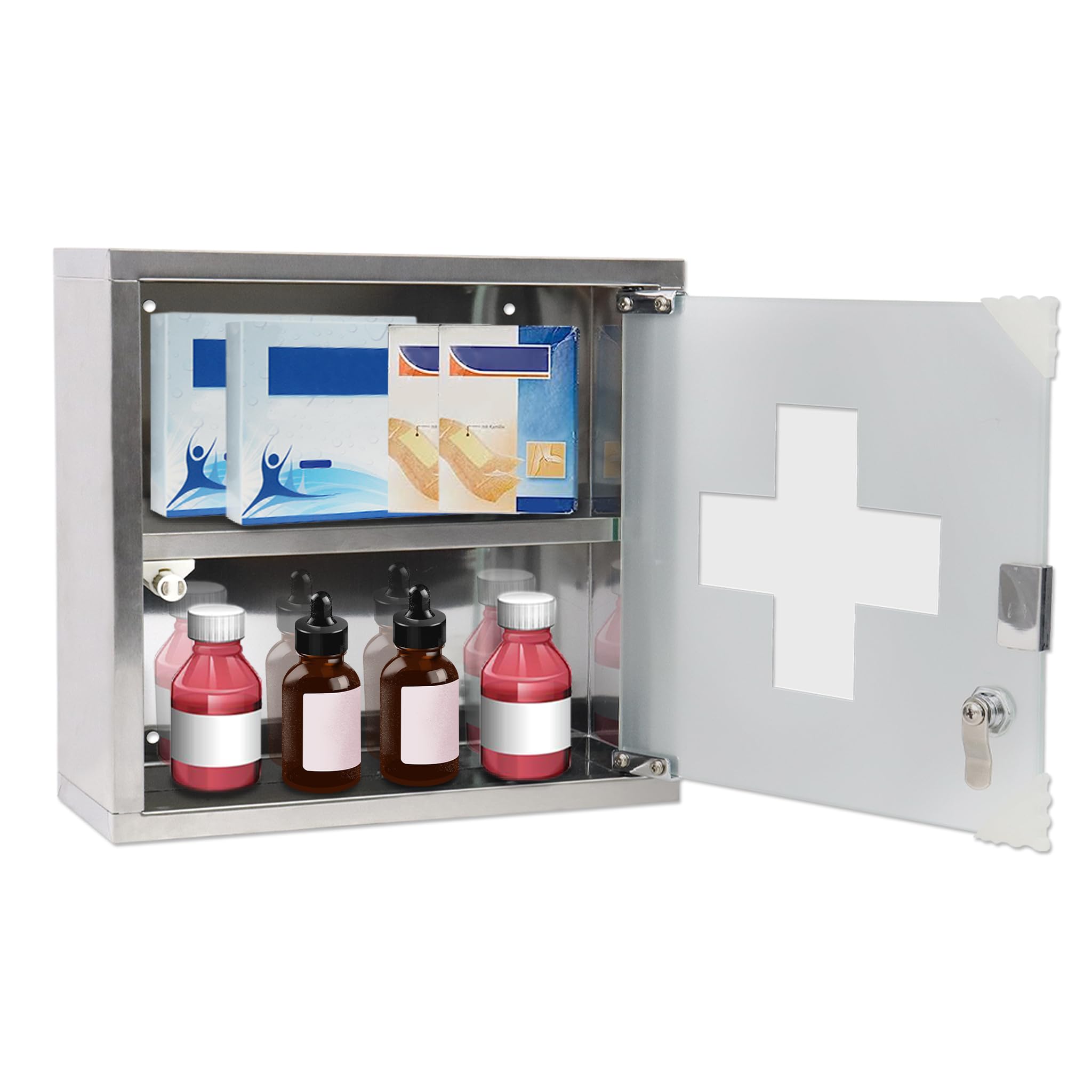 Medizinschrank, Apothekerschrank aus Edelstahl, Medikamentenschrank mit 2 Fächer, Arzneischrank hängend Medikamenten Aufbewahrung - 30x12x30 cm