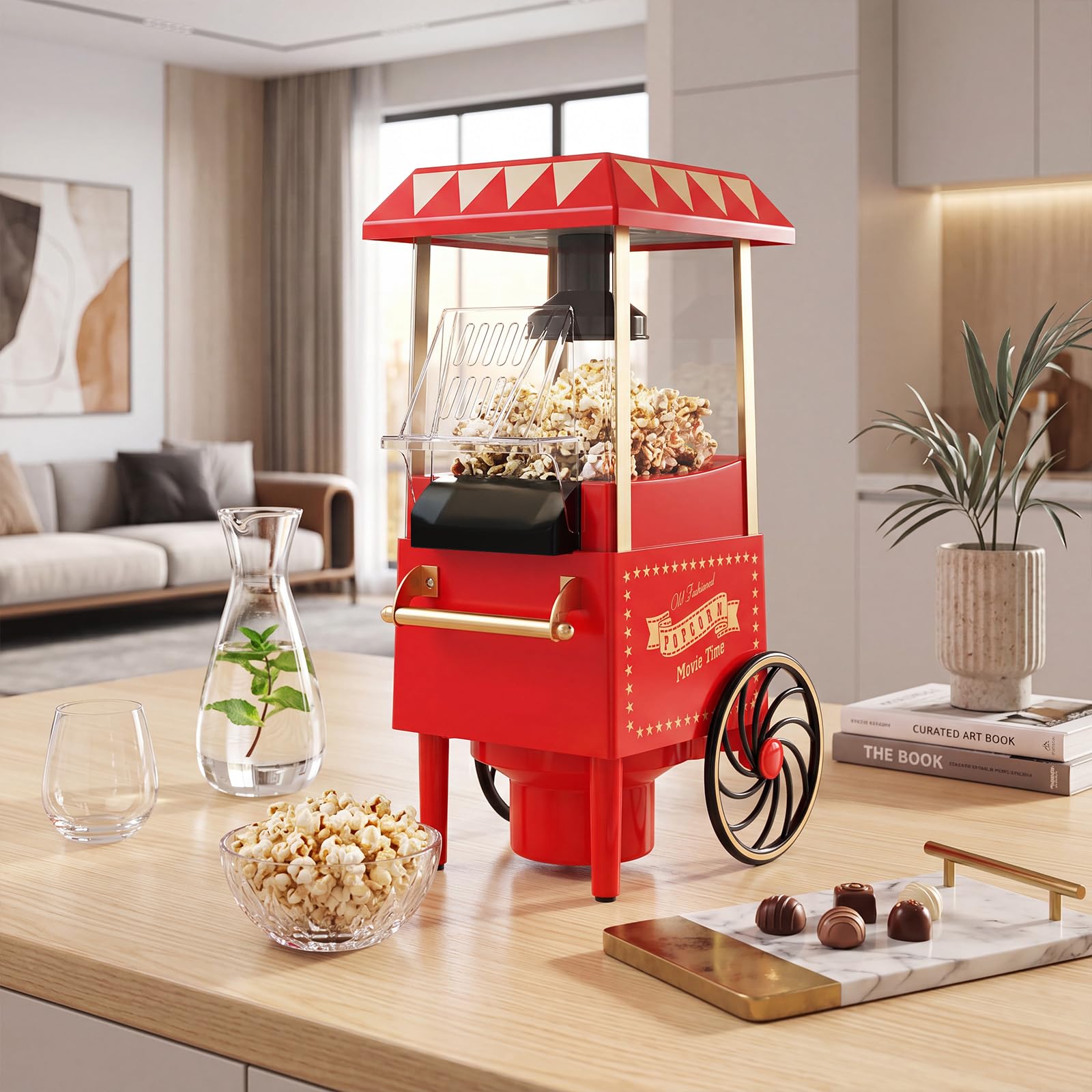 GIANTEX Macchina per Popcorn 1200W, Macchina per Pop Corn ad Aria Calda con Misurino da 67 ml, Senza Olio, Pronta in 2 Minuti, Pulizia Semplice, Design Retro e Portatile per Casa