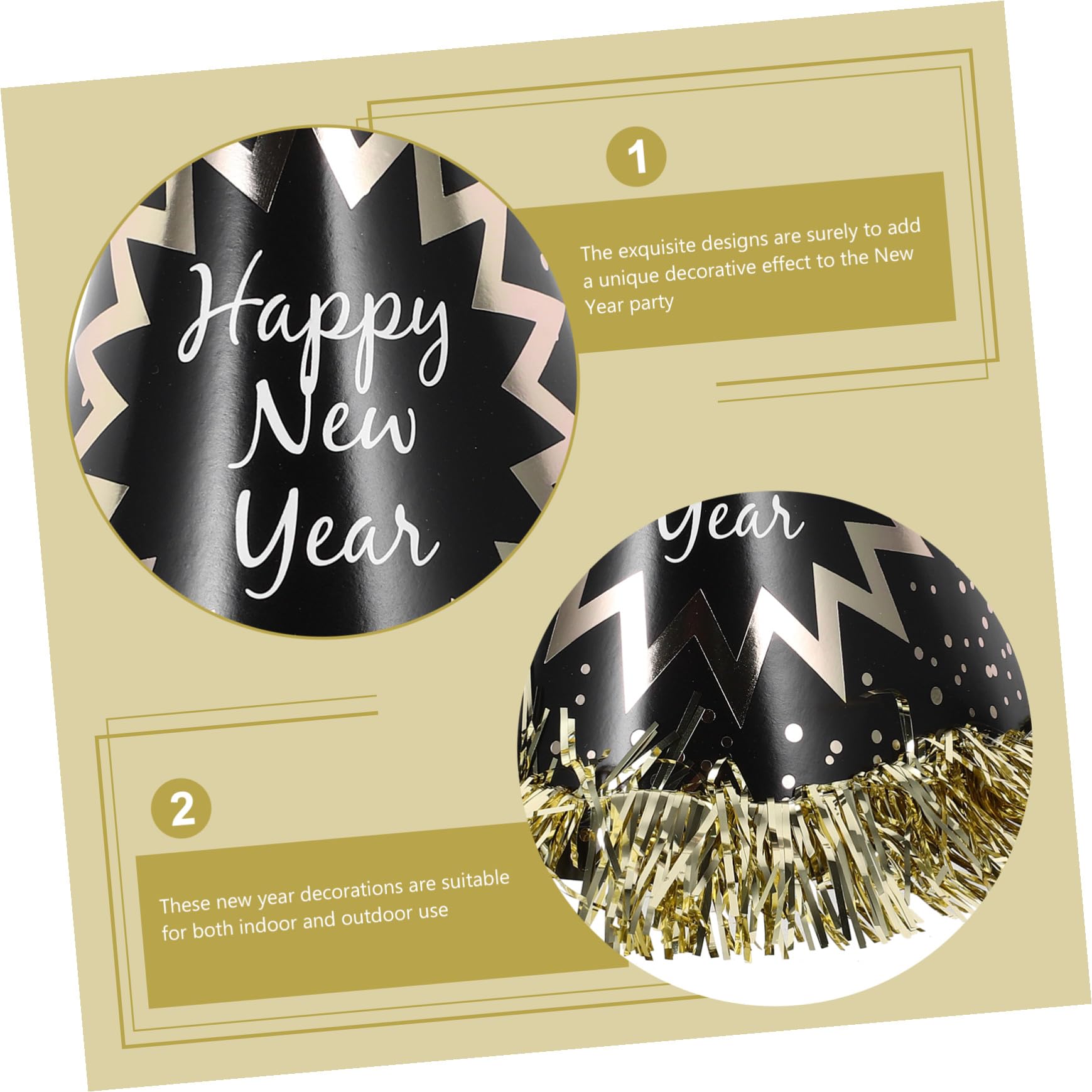 Neujahrs-Feierhut-Set Schwarz-Gold mit Stirnband Papierhut und Krachmacher Sichere Materialien Vielseitige Silvester-Deko für festliche Jahreswechsel-Feiern und Geburtstage