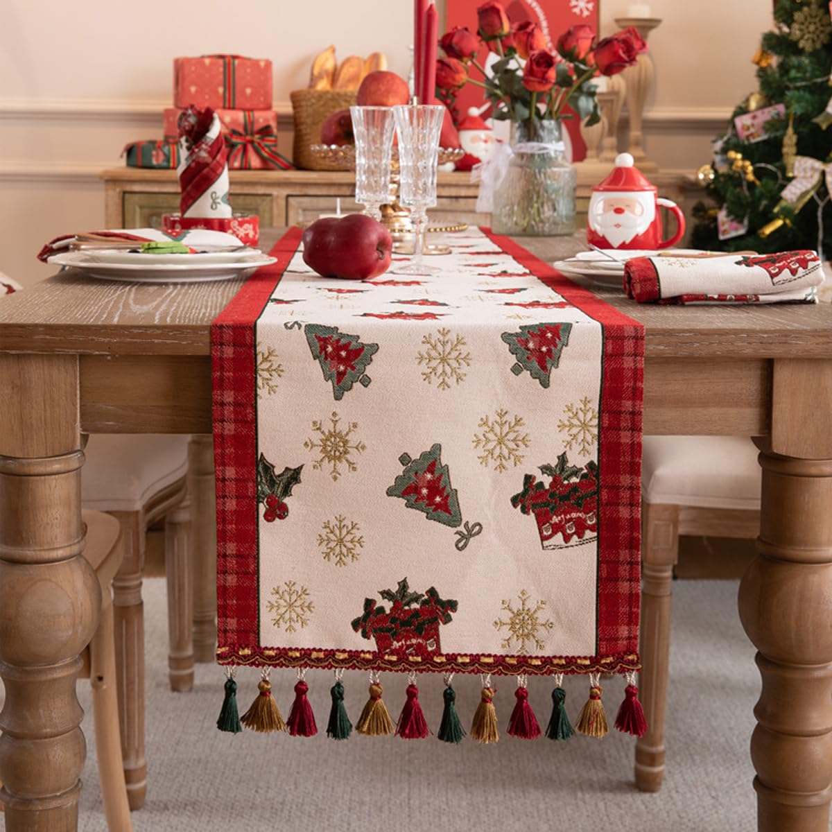 Chemin De Table Rouge Bonhomme De Neige, Décorations De Noël Pour La Maison, Décor De Table De Noël 2025, Cadeaux Du Nouvel An