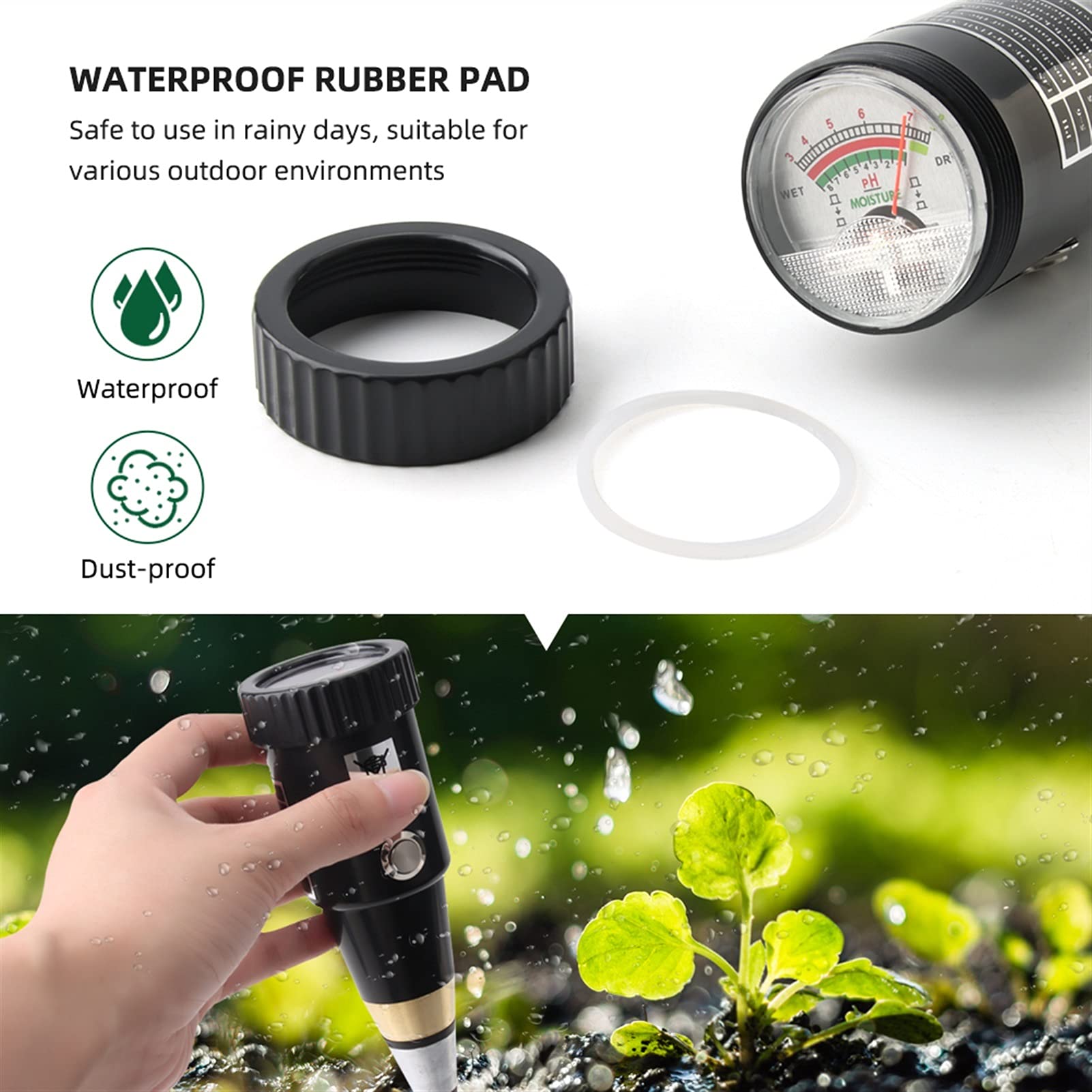 Medidor De Humedad, Medidor De Ph Y Humedad del Suelo, Medidor De Ph del Suelo con Junta Impermeable, Medidor De Humedad del Suelo para Jardín, Medición De Precisión.