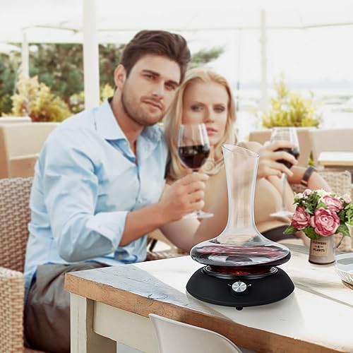 Miniatura 7 de Juego de decantador de vino, jarra de vino tinto con coctelera eléctrica, decantador aireador de vino de rotación automática. Cuentas de limpieza de