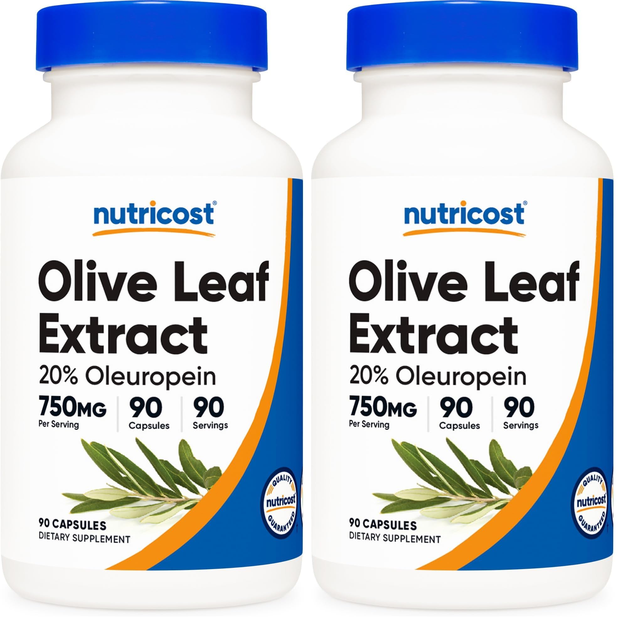 Nutricost Olive Leaf Extract (20% Oleuropein) 750mg, 90 Capsules, GMO-Free (Pack of 2) 90 Count (Pack of 2)