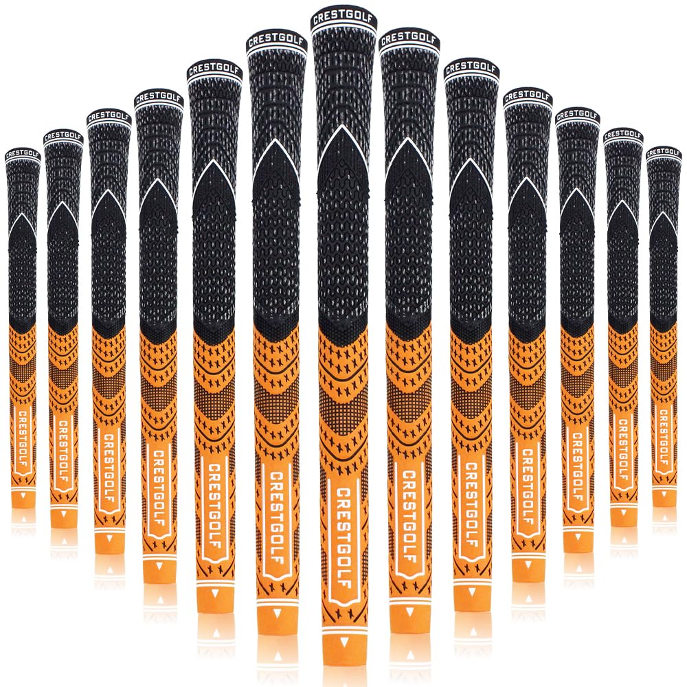 Crestgolf Multi -Compound Golf Grips, Standard/Mid Size All-Weather Control Thread Technology Rubber Combine with Carbon Yard, Anti-Slip-Set of 13
