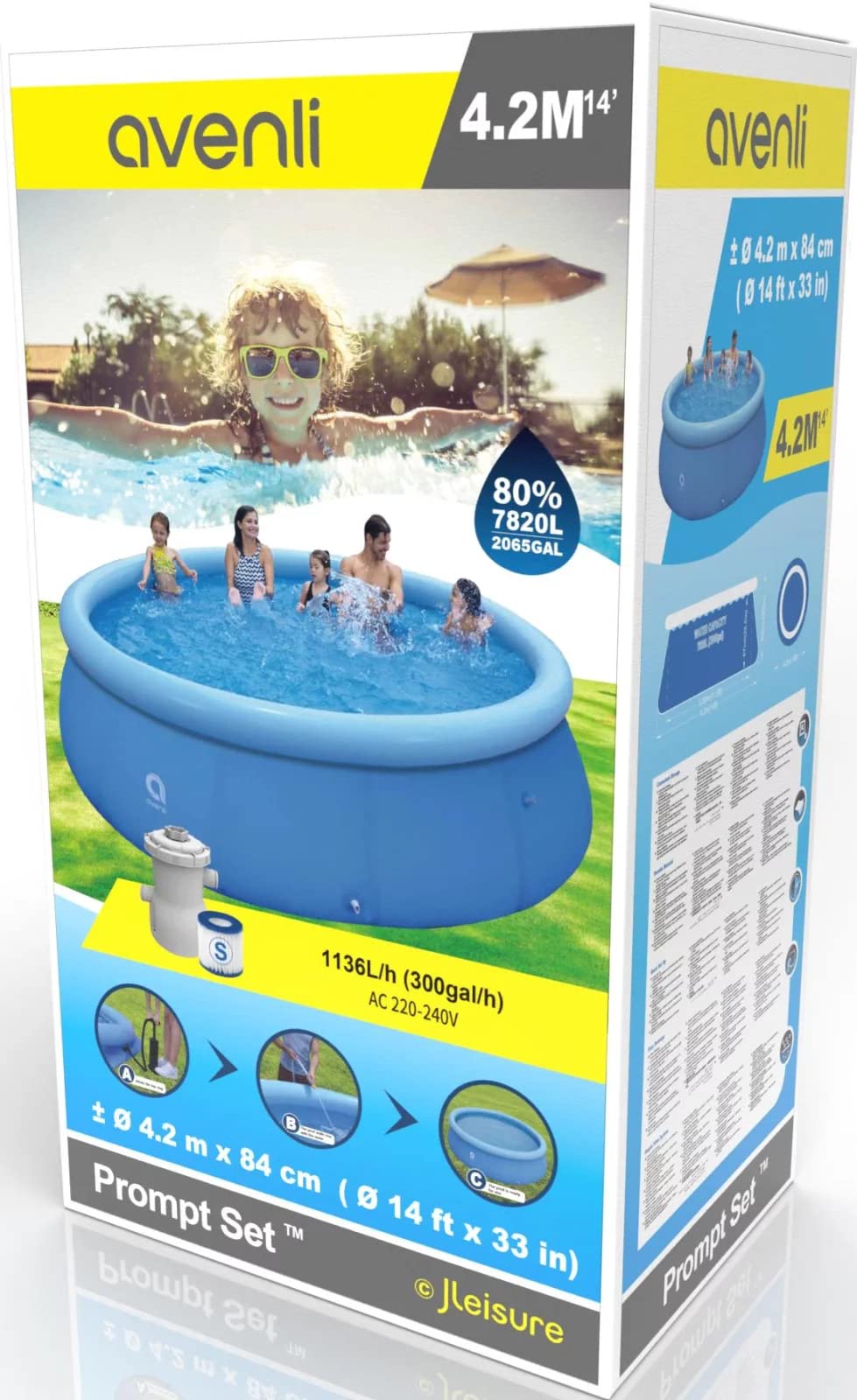 Avenli Piscina Fuoriterra Rotonda con Anello Gonfiabile Autoportante Cm 420x84 Azzurra con Pompa Filtro Inclusa