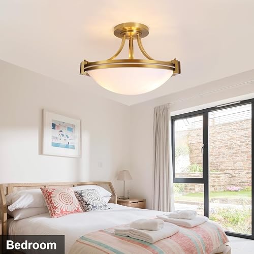Miniatura 5 de Bektas Lámpara de techo semiempotrada, 16 pulgadas de oro cepillado con vidrio de leche para dormitorio, cocina, baño, pasillo, vestíbulo, sala de