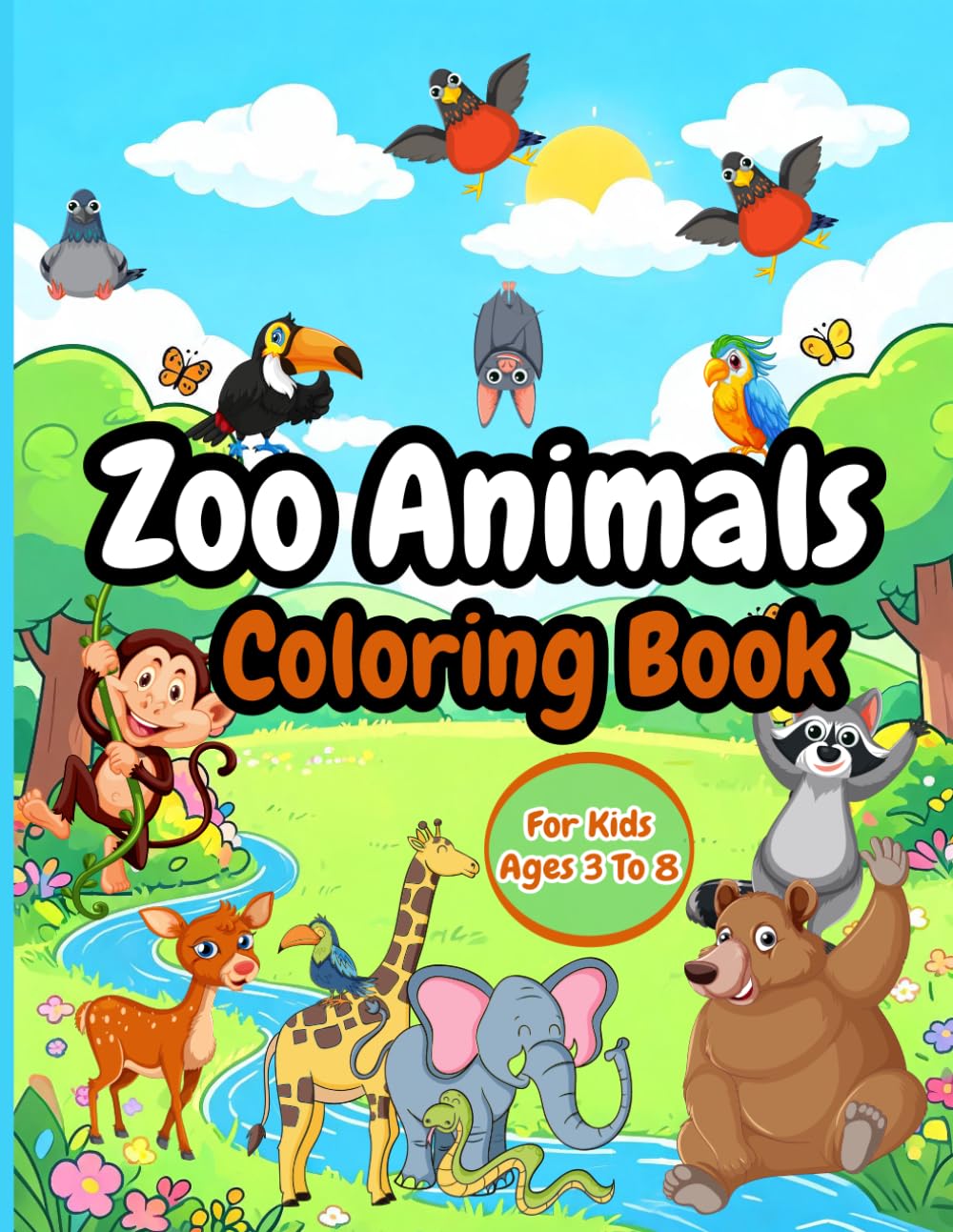 Zoo Animals Coloring Book for Kids Ages 3–8: Cute & Easy Animal Coloring Pages with Bold Designs for Toddlers, Preschoolers, Boys & Girls