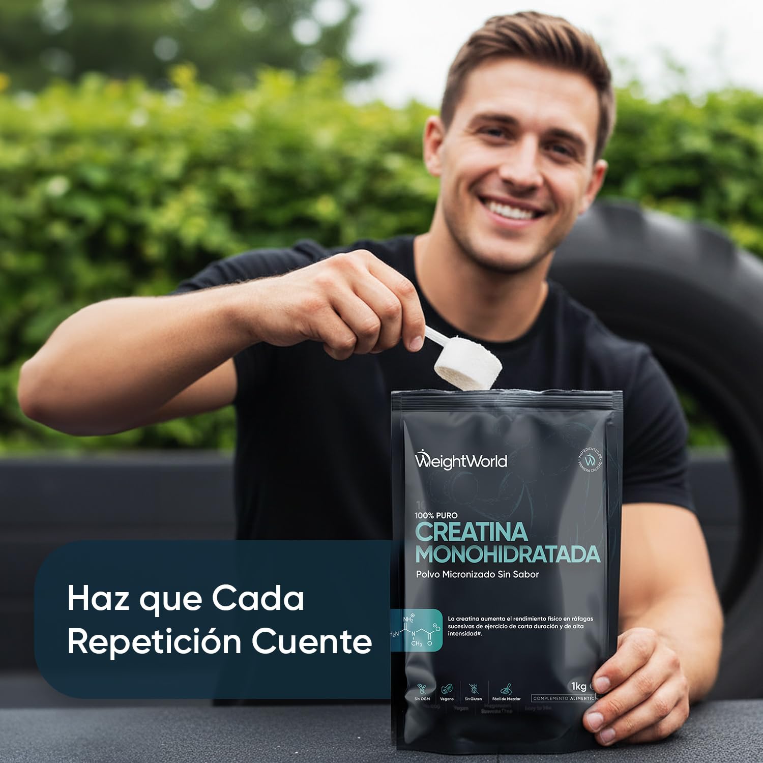 Creatina Monohidratada en Polvo 1kg/1000g para 330 Días - 100% Puro, Factor de Malla 200, 100% Monohidrato de Creatina Micronizada - Sin Sabor, Vegana, Sin Estearato de Magnesio, Cuchara Incluida - 3