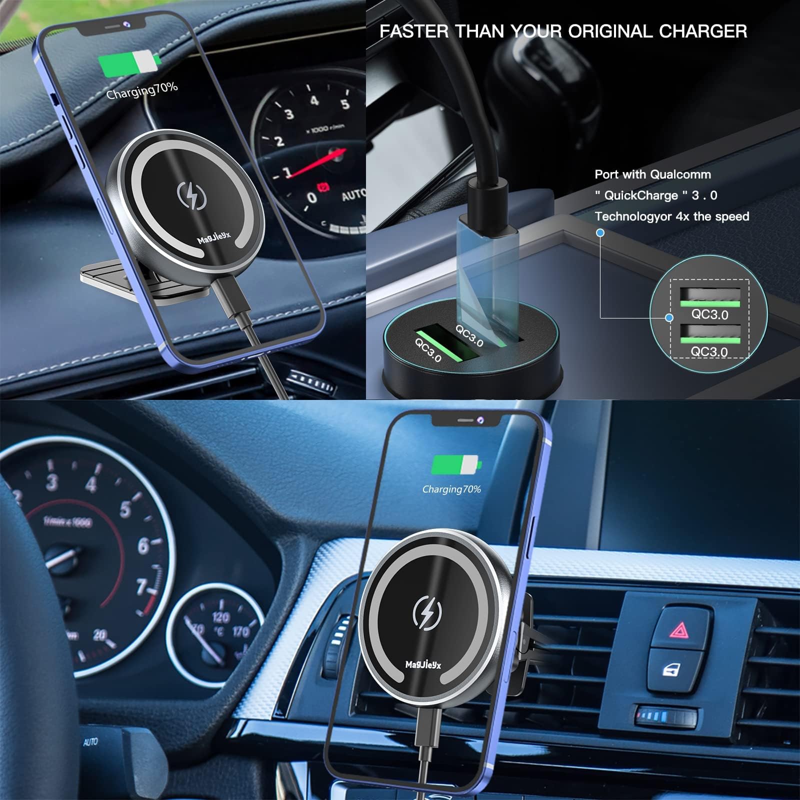 Support Téléphone Voiture Magnétique Glintify - Compatible MagSafe, Rotation 360°, Fixation Adhésive Tableau De Bord