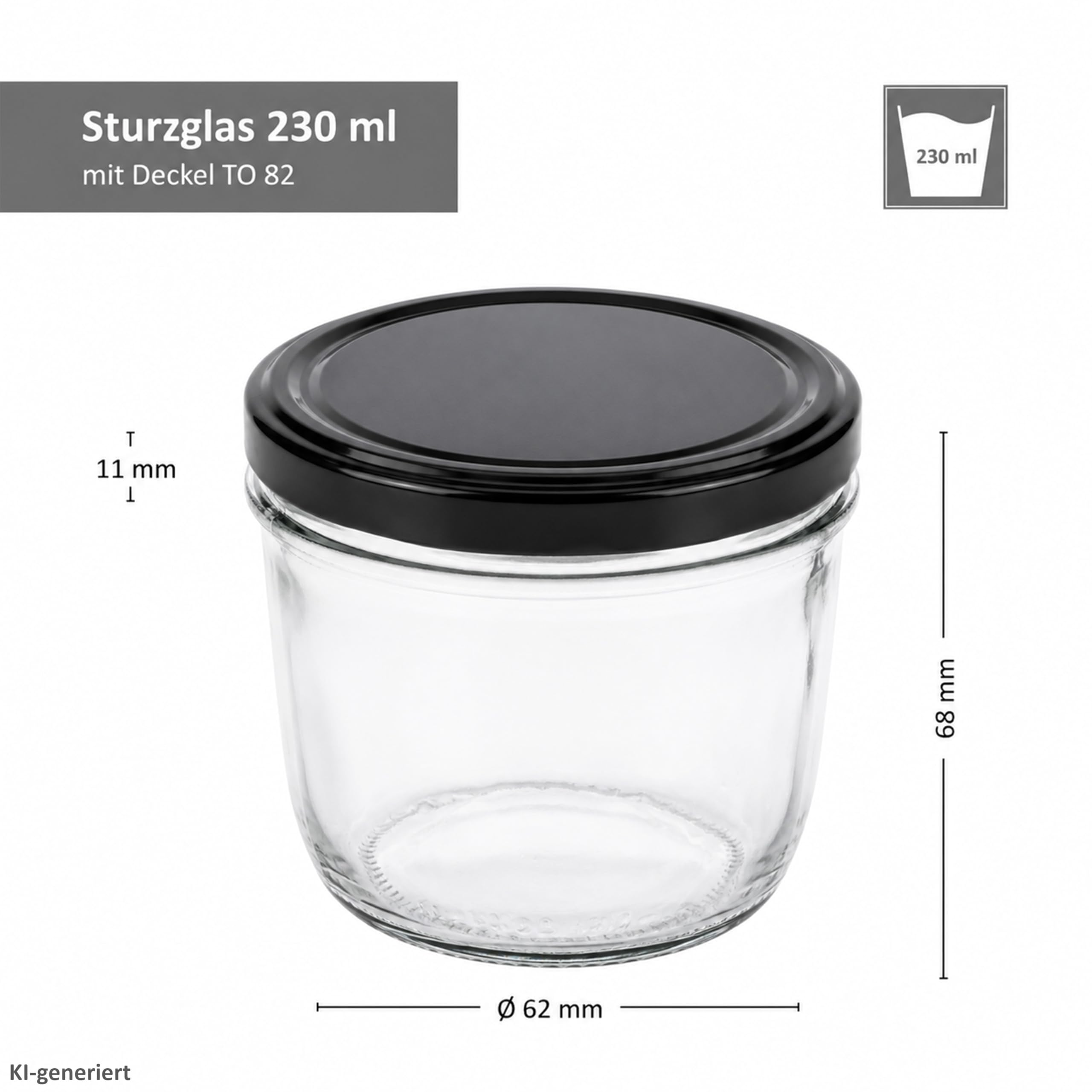 MamboCat 100er Set Sturzglas 230 ml Marmeladenglas Einmachglas Einweckglas To 82 schwarzer Deckel incl. Diamant-Zucker Gelierzauber Rezeptheft