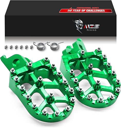 MZS Estriberas para motocross CNC, pedal de reposapiés ancho MX verde compatible con KX250F 06-18  KX250 19-24  KX450F 07-18  KX450 19-24  KX250X