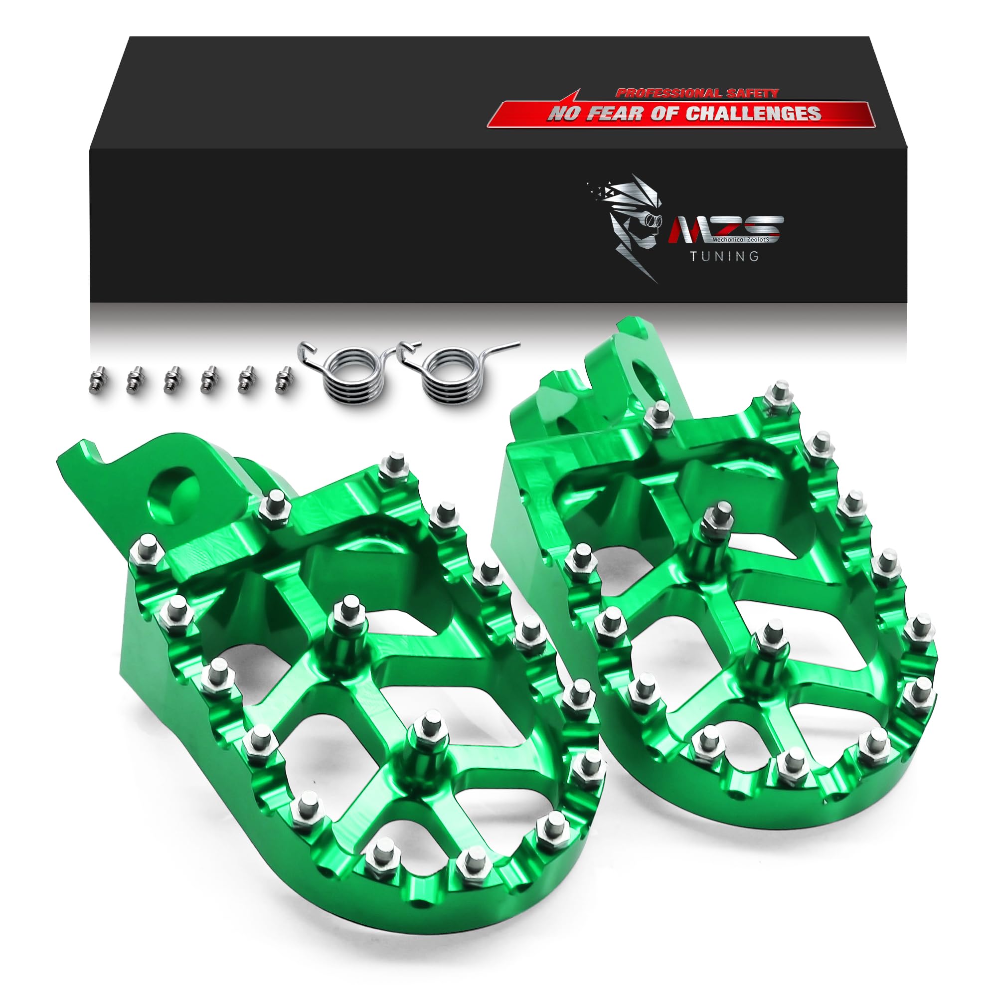 MZS Dirt Bike Foot Pegs, Green Aluminum Non-Slip Skeleton Grid Wide Pedals