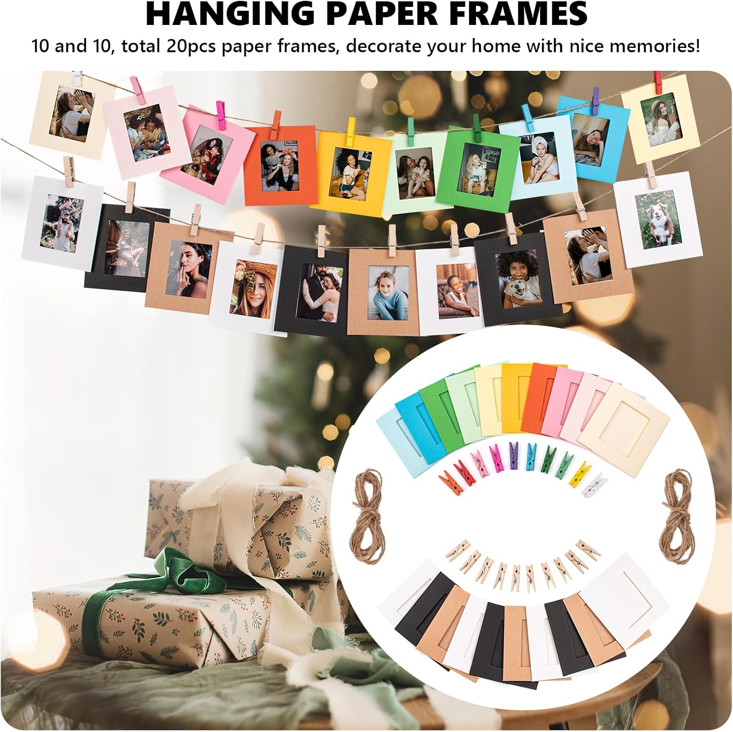 2x3 Photo Display Bundle for Instax Mini Film (54x86mm), for Fujifilm Instax Mini Camera Photo Frames, Magnetic Picture Frames, Stickers, Hanging Paper Frames - Black Grey