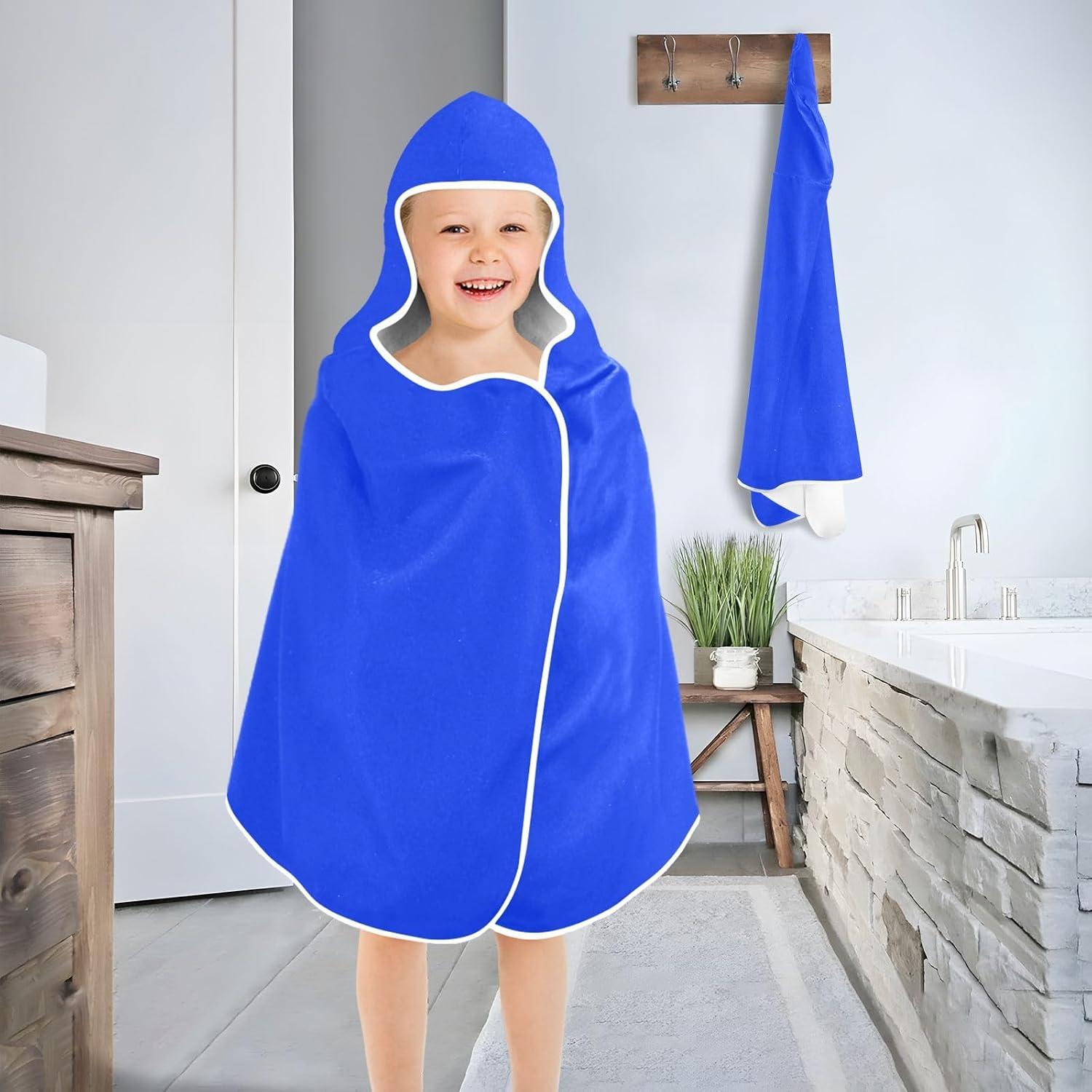 ODAWA Ultramarine Hooded Bath Towels Surf Poncho Toddlers Soft Wrap Towel for Girls with Hood 23.5 in x 50 in