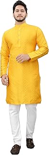 More & More Men's Premium Cotton Blend Jacquard Kurta | Ethnic Wear | Traditional Indian Festive Kurta | Comfortable Polyc... Price In India
