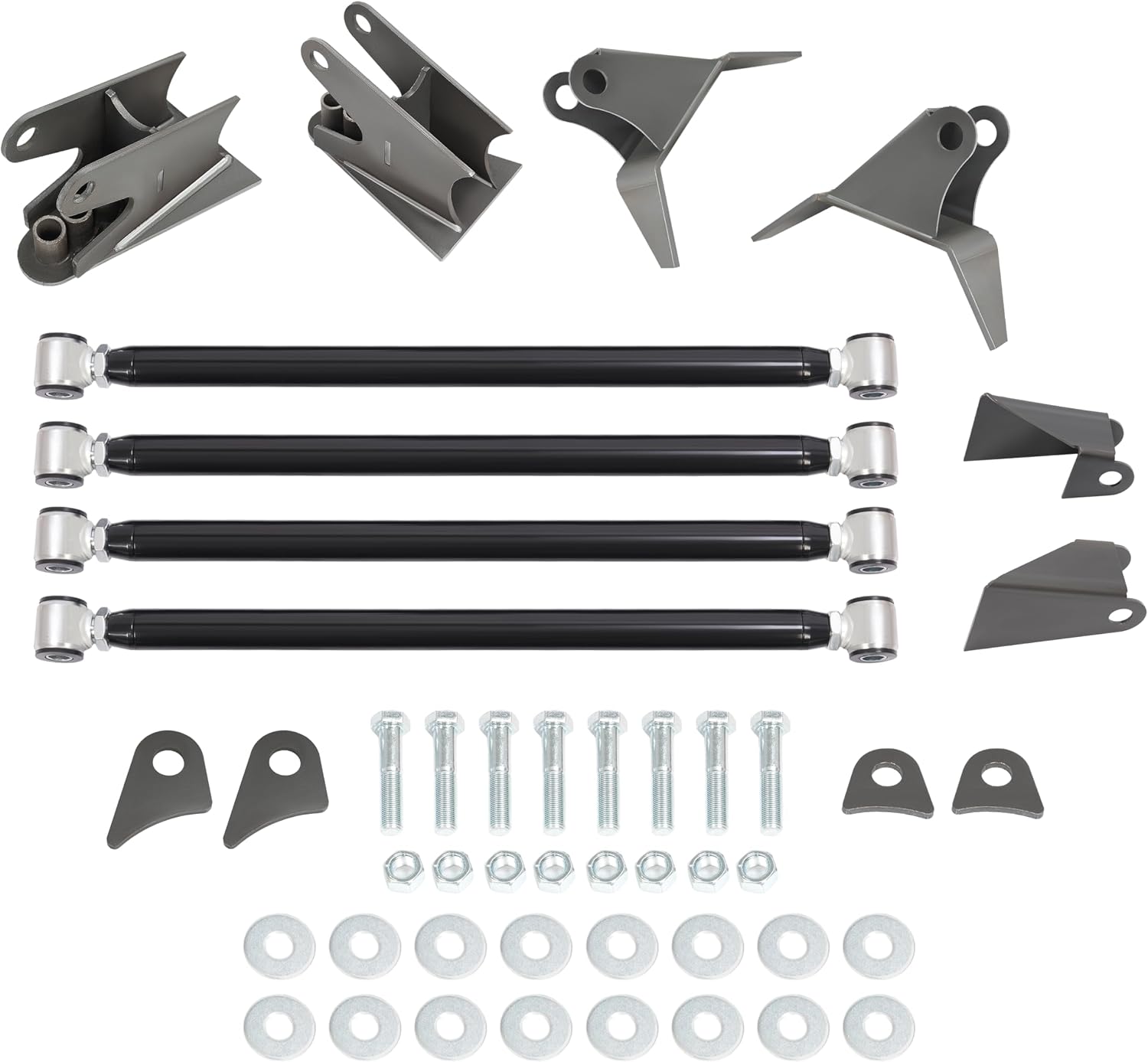 KUAFU Rear Triangulated 4 Link Suspension Kit & Weld On Triangulated Mount Bracket Kit Steel Air Ride Universal for Most Pickup Trucks Classic Car Ratrod Hotrod