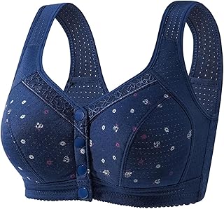 Daisy Bras for Older Women Front Closure Convenient No Underwire Everyday Bras Comfortable Cotton Gathering Senior Bra