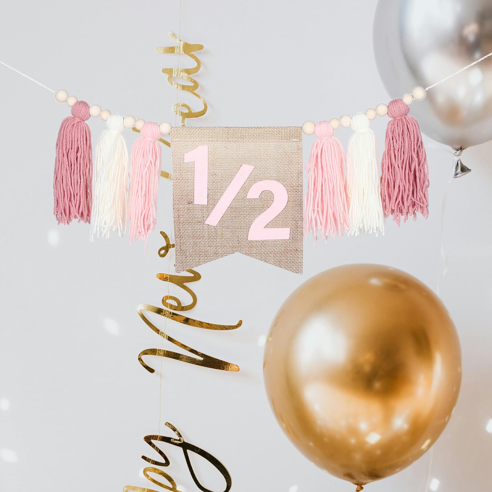 2piezas Banderines Decorativos Bohemios Borlas de Cuentas de Madera para Cumpleaños de Niñas de Meses Pancarta Flecos para Trona