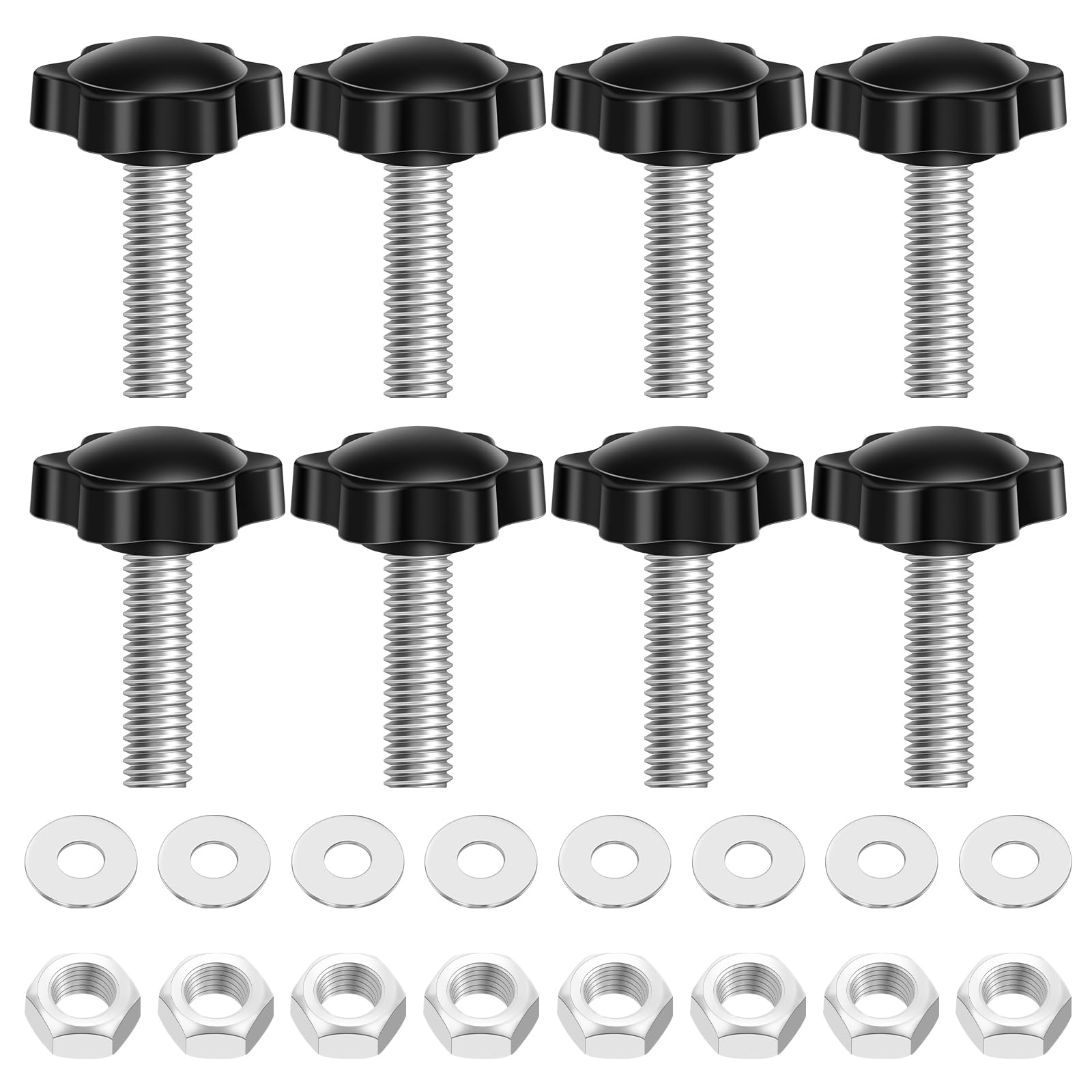 Bykonh M6 x 60mm Star Knobs with Hex Nuts and Washers, Plastic 6 Star Shape Handle Clamping Knob Screw Threaded Studs Thumb Screws Hand Tightening