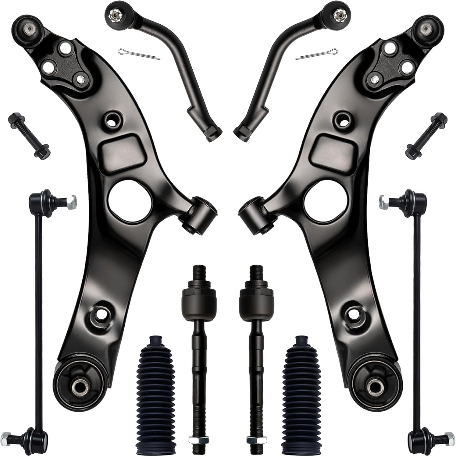 10Pcs Front Lower Control Arm Kit w/Ball Joint Fit For 13-18 Hy-undai Santa Fe Sport, 14-15 Ki-a Sorento, Outer Inner Tie Rod End, Sway Bar Link, Boots (OE# K623538 K750659 EV801212 ES801264)