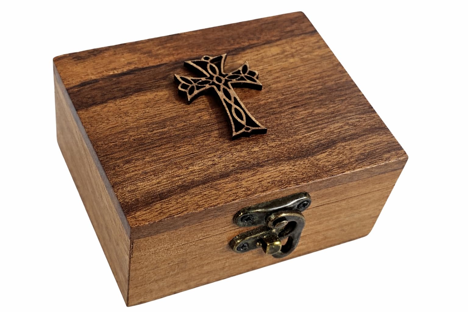 RK Collections Cross Rosary Box Made of Teak Wood | First Communion Jewelry Box | Trinket Box for Rosary Beads, Keepsakes, Small Jewelry and Mememtos