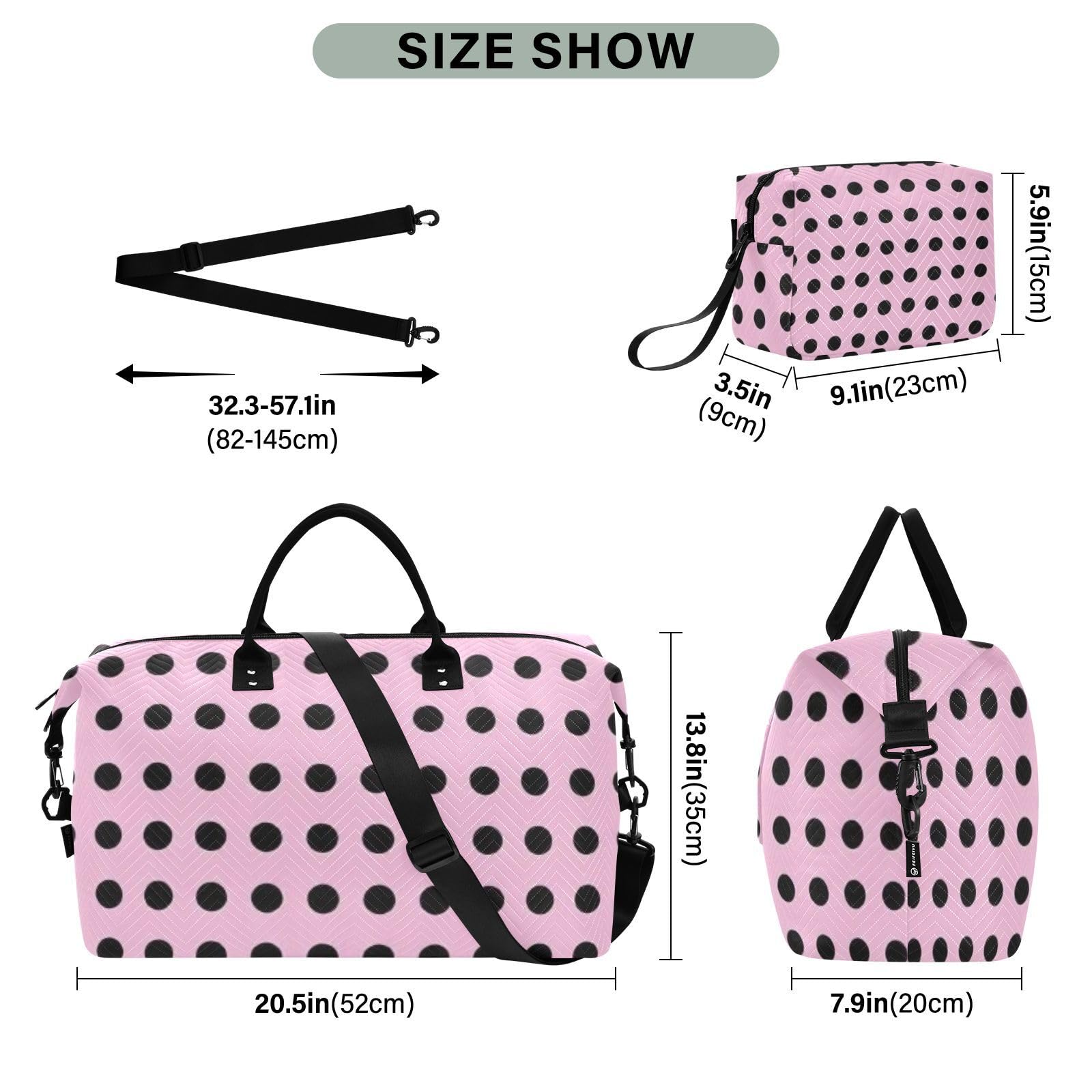 Reisetaschen-Set, große Tasche und Mini-Tasche, Ultraschall, gesteppt, Kulturbeutel, leichte Aufbewahrung, Rouge-Punkte, One Size, Klassisch