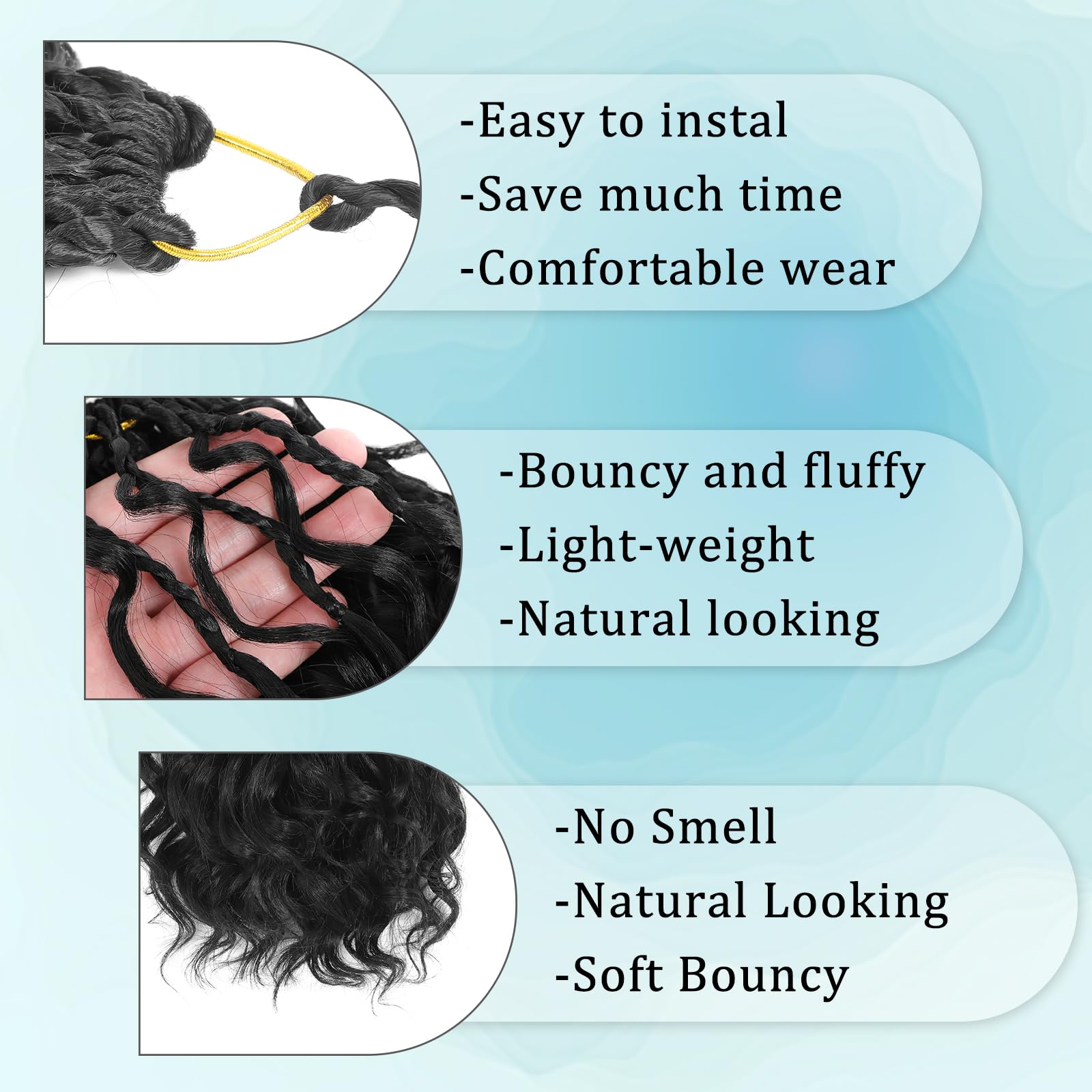 Pre Looped Ocean Wave Crochet Hair 8 Packs Boho Ocean Braids Short Curly Crochet Hair Pre Twisted Synthetic Deep Wavy Crochet Hair for Women (1B - Image 3