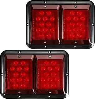 Partsam 2x Double RV Trailer Camper Tail Lights 24-2835 LED Horizontal Vertical Surface Mount Double Trailer Light Taillight Red Lens Red Light Black Base 12V IP67 Waterproof
