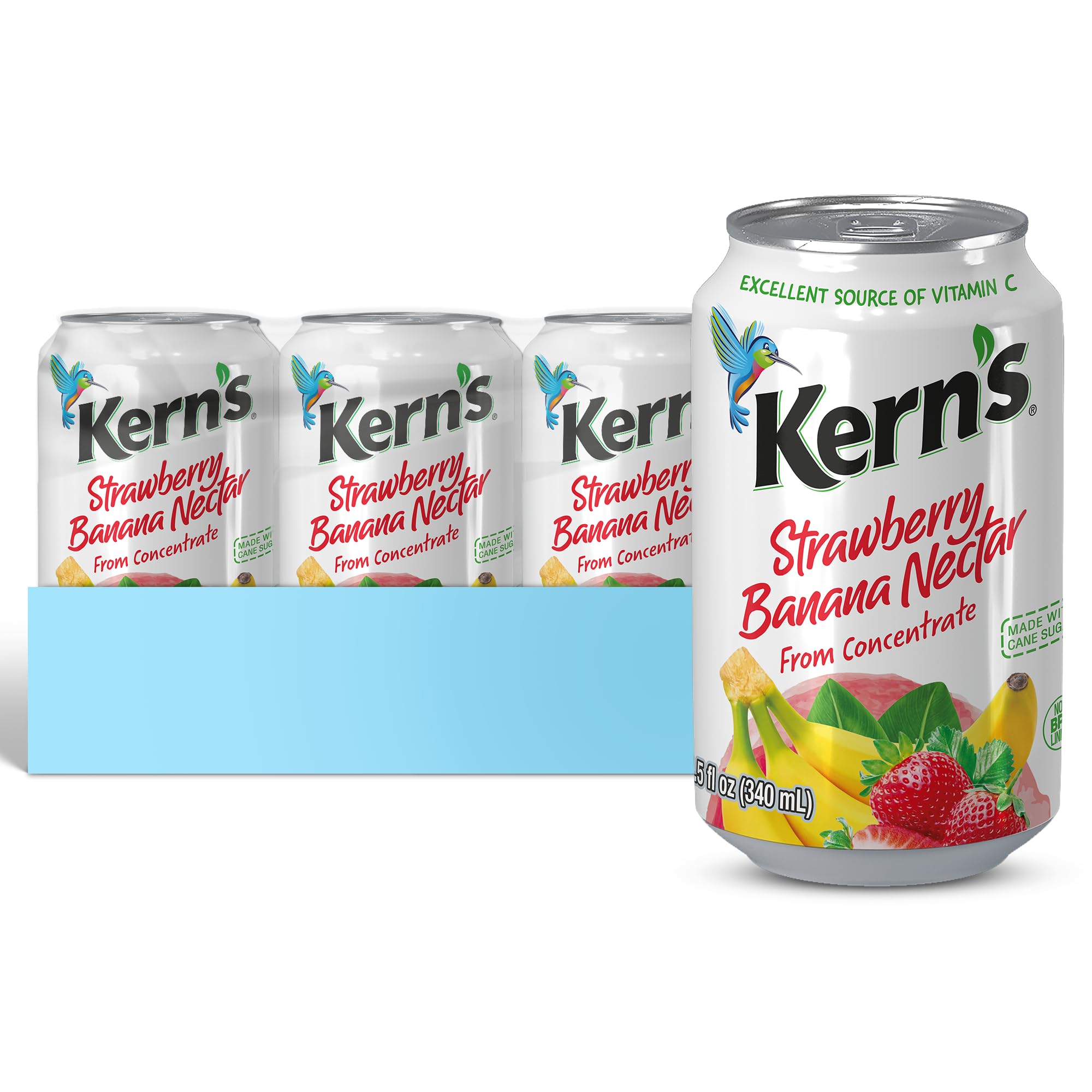 Kern’s Strawberry Banana Nectar Juice - Made with Fresh Fruit Puree - Tropical Fruit Juice Concentrate for Smoothie Mix, Cocktail Mixers & Kids Drinks & Beverages - 11.5oz, 24 Pack Canned Drinks