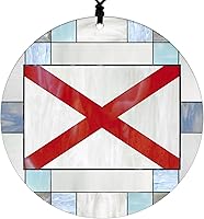 Vista 37 de New Hampshire Christmas Ornament - Faux Stained Glass Design Effect Featuring State Flag - 2026 Hanging Acrylic Disc Decoration for Tree - Unique