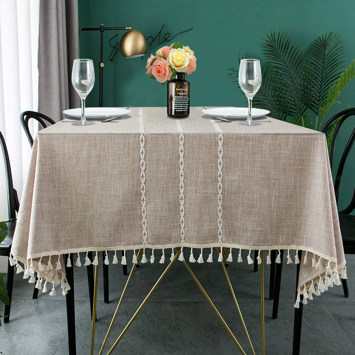 ARICHOMY Table Cloth, Square Tablecloth Cotton Linen Stitching Anti-Fading Wrinkle Free, Tablecloths Washable Dust-Proof E...