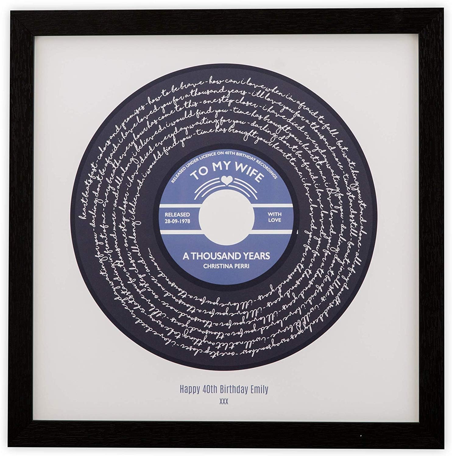 – Custom Vinyl Record Poster – Personalised Song Lyrics Print | First Dance Wedding Gift, Anniversary & Mother's or Father's Day Present | Custom Design with Optional Framing