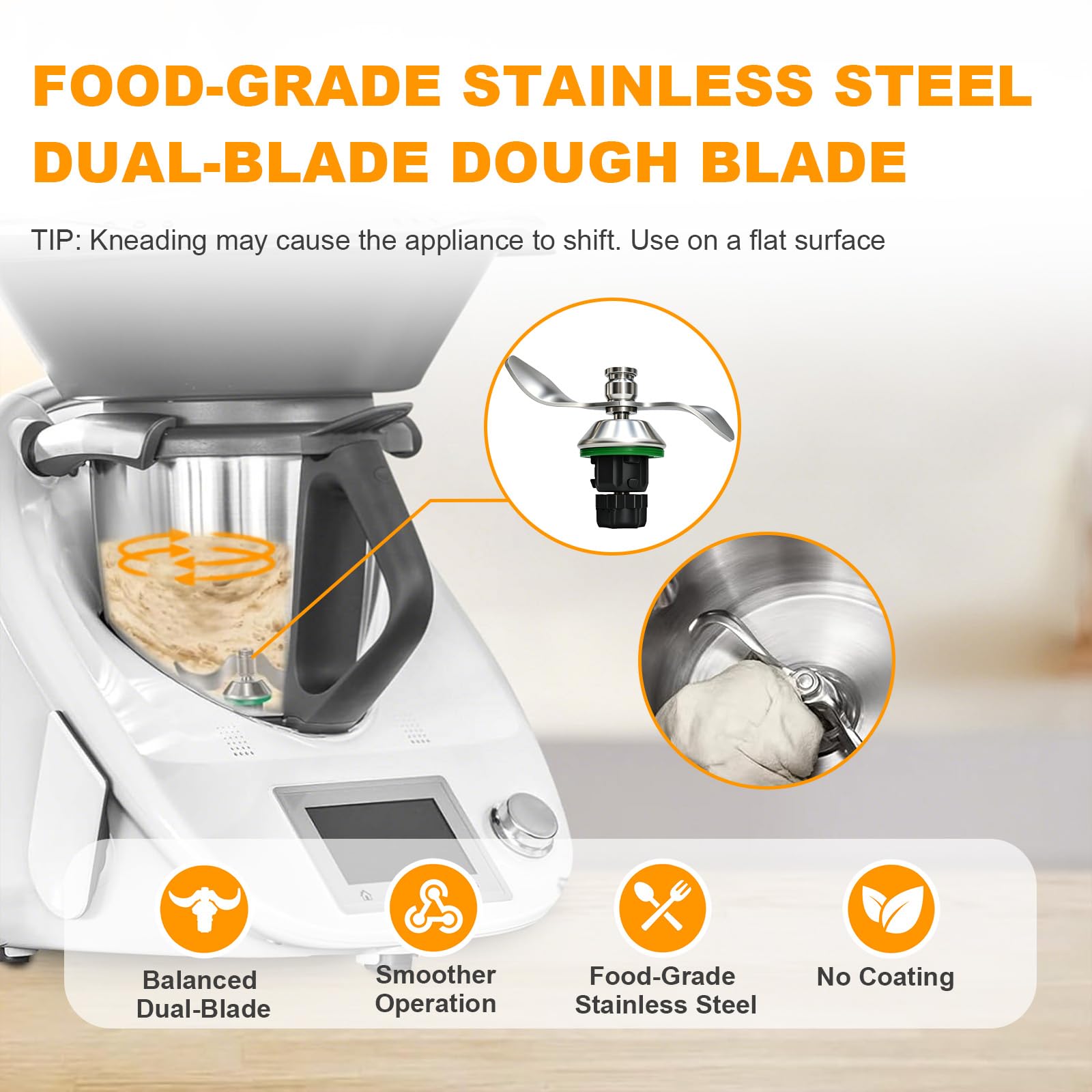 Coltello per Impasto Acciaio Inox per Thermomix TM7 TM6 TM5, Lama Ricambio con Spazzola Pulizia, Senza Residui Impasto, Pulizia Veloce, Accessorio Taglio Veloce per Robot Cucina