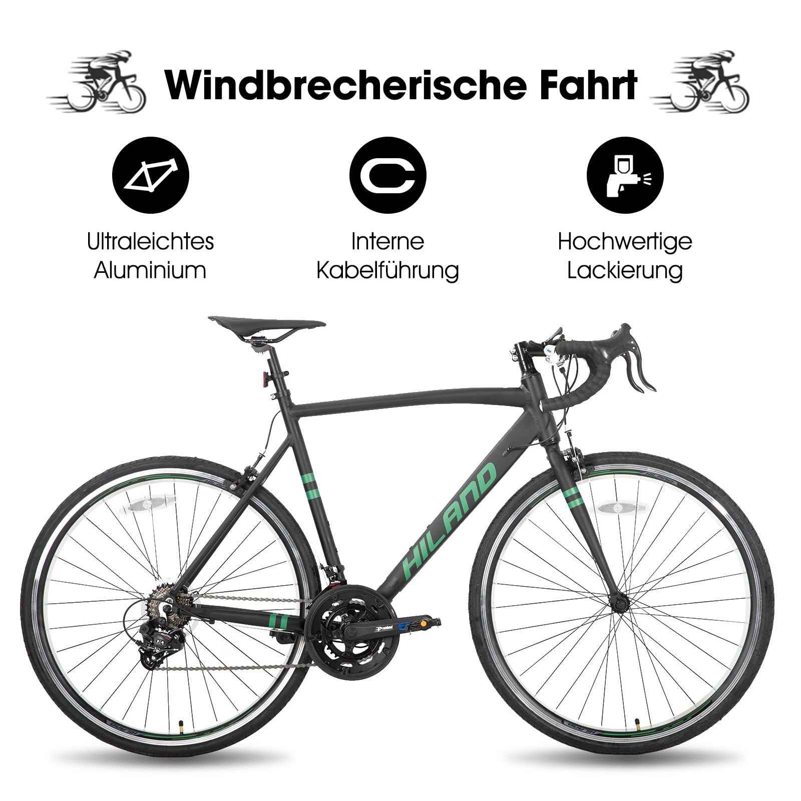 HILAND 28 Zoll Rennrad 14 Gang, Aluminium Rahmen 700c Rennrad, 530mm Rahmen City Pendler Fahrrad für Männer Frauen Schwarz