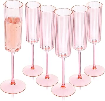 Ciaell 24 Pack Pink Plastic Champagne Flutes for Weddings Birthdays