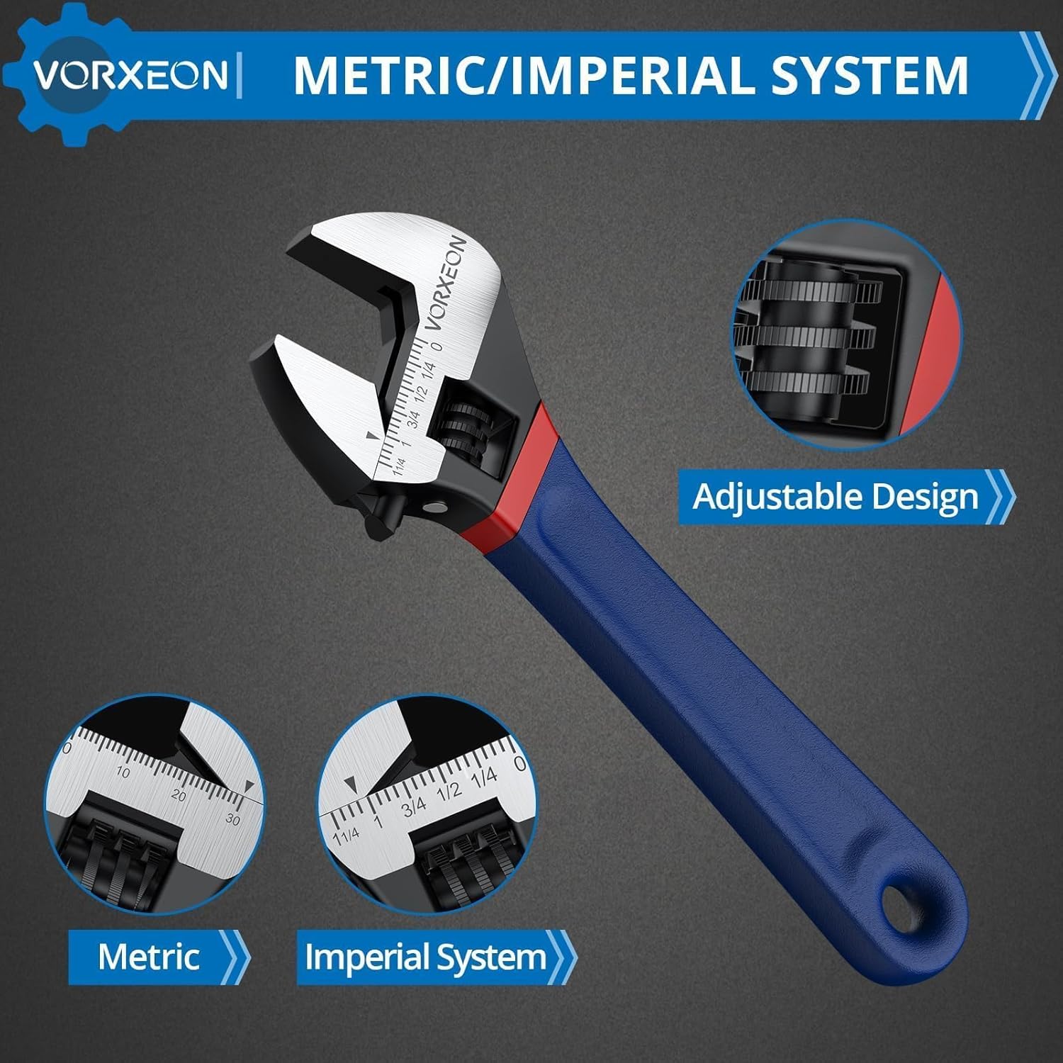 10-Inch Adjustable Wrench - High-Strength Heat-Treated Steel, Wide-Jaw Design with Dual Metric/SAE Scales - Ideal for Handyman, DIY, Plumbers & Mechanics