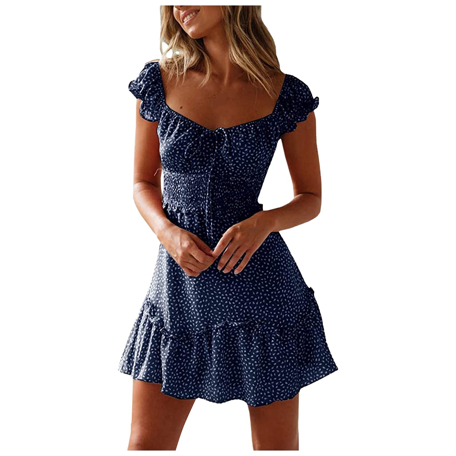 Générique 2024 AI - Vestido de verano con cuello plisado Vestido de manga corta para mujer Vestido sexy de verano estampado para mujer Vestido de algodón