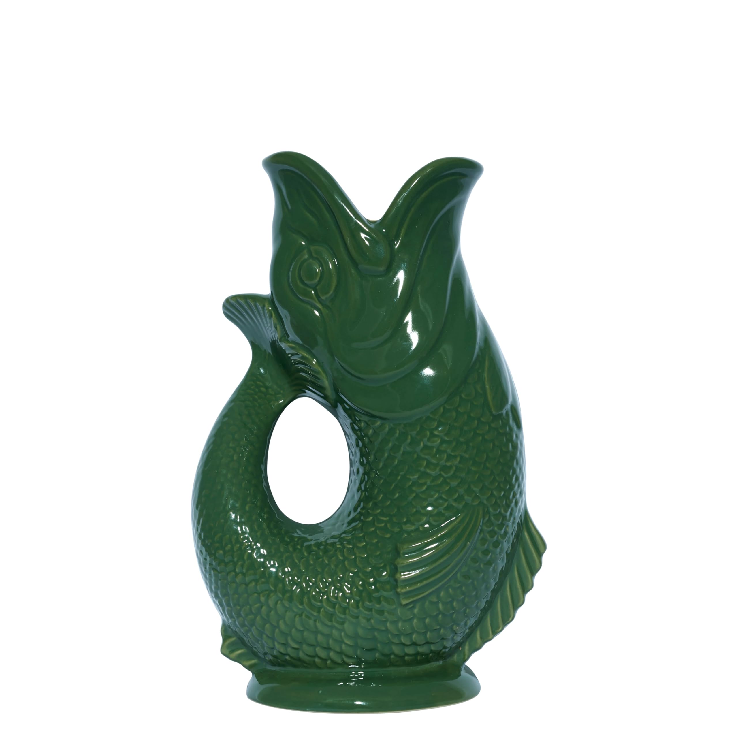 The Original Gluggle Jug - Green Glug Jug in L, 22cm 0.6L - Gug Glug Fish Shaped Jug - Decorative Glugging Water, Cocktail, Wine & Gin Pitcher, Decanter or Vase - Hand Made in Britain