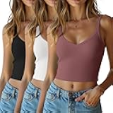 3 Pack Women's Spaghetti Strap Crop Top Ribbed Knit Basic V Neck Tank Top Cami Shirts