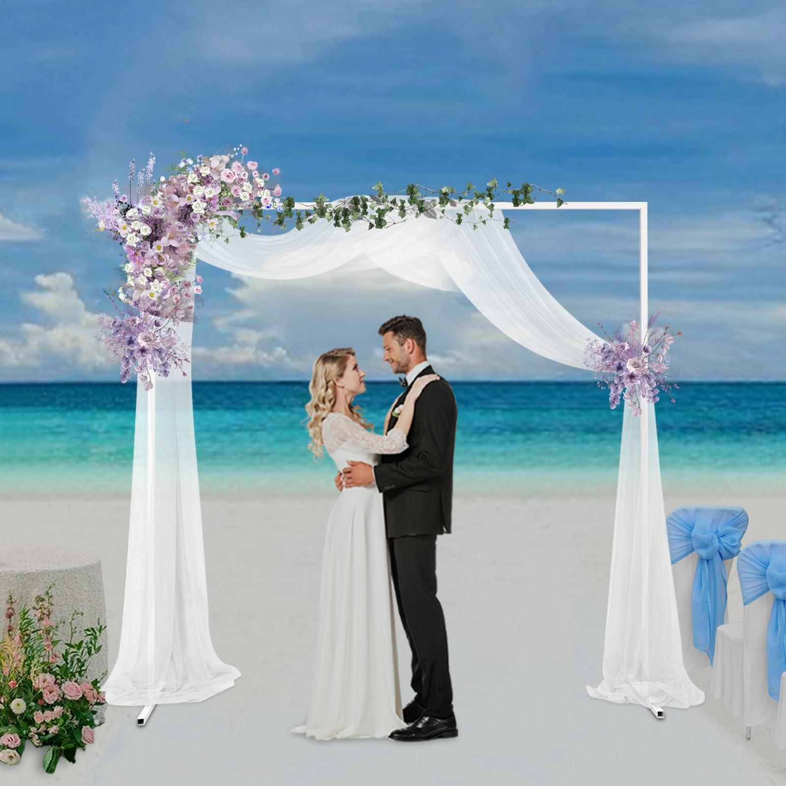 Arco per matrimonio, quadrato, in metallo, telaio bianco, tubi di ferro zincato, per matrimoni, feste di compleanno e altre celebrazioni, 2 x 2 m