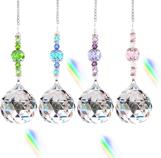 Window Crystal Suncatcher Hanging,4 Pcs Sun Crystal Suncatcher,Rainbow Crystal Prisms Glass Pendant Suncatchers for Home Chandelier Garden Wedding Car Decoration