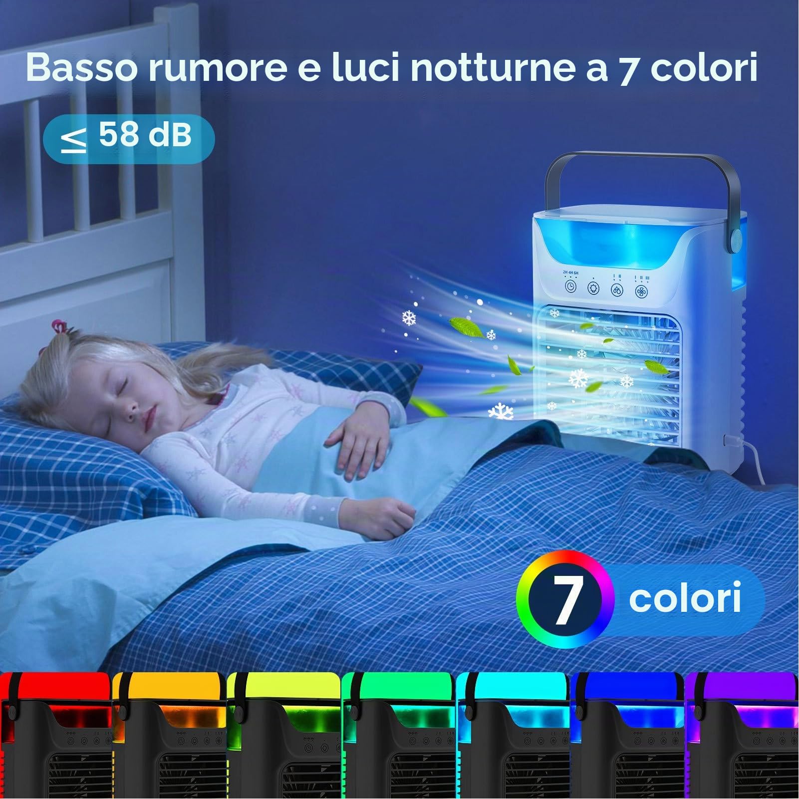 Condizionatori d'aria portatili, umidificatore con serbatoio dell'acqua e nebbia fredda, supporto ventola di raffreddamento temporizzazione automatica per casa ufficio stanza