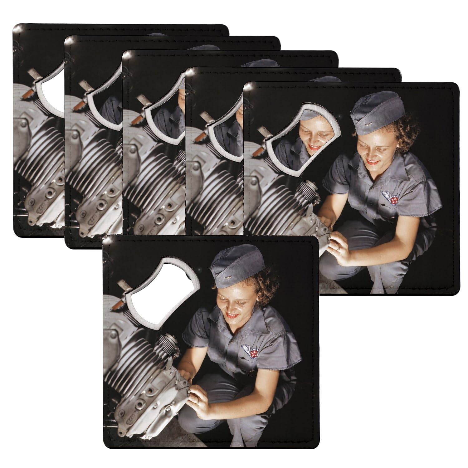 Sous-verre décapsuleur femme mécanicienne WWII idéal pour apéritif rétro