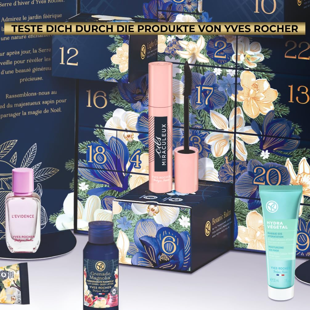 Yves Rocher Adventskalender Kosmetik Beauty 24 Überraschungen Gesichtspflege Make-Up Körperpflege Haarpflege Parfüm