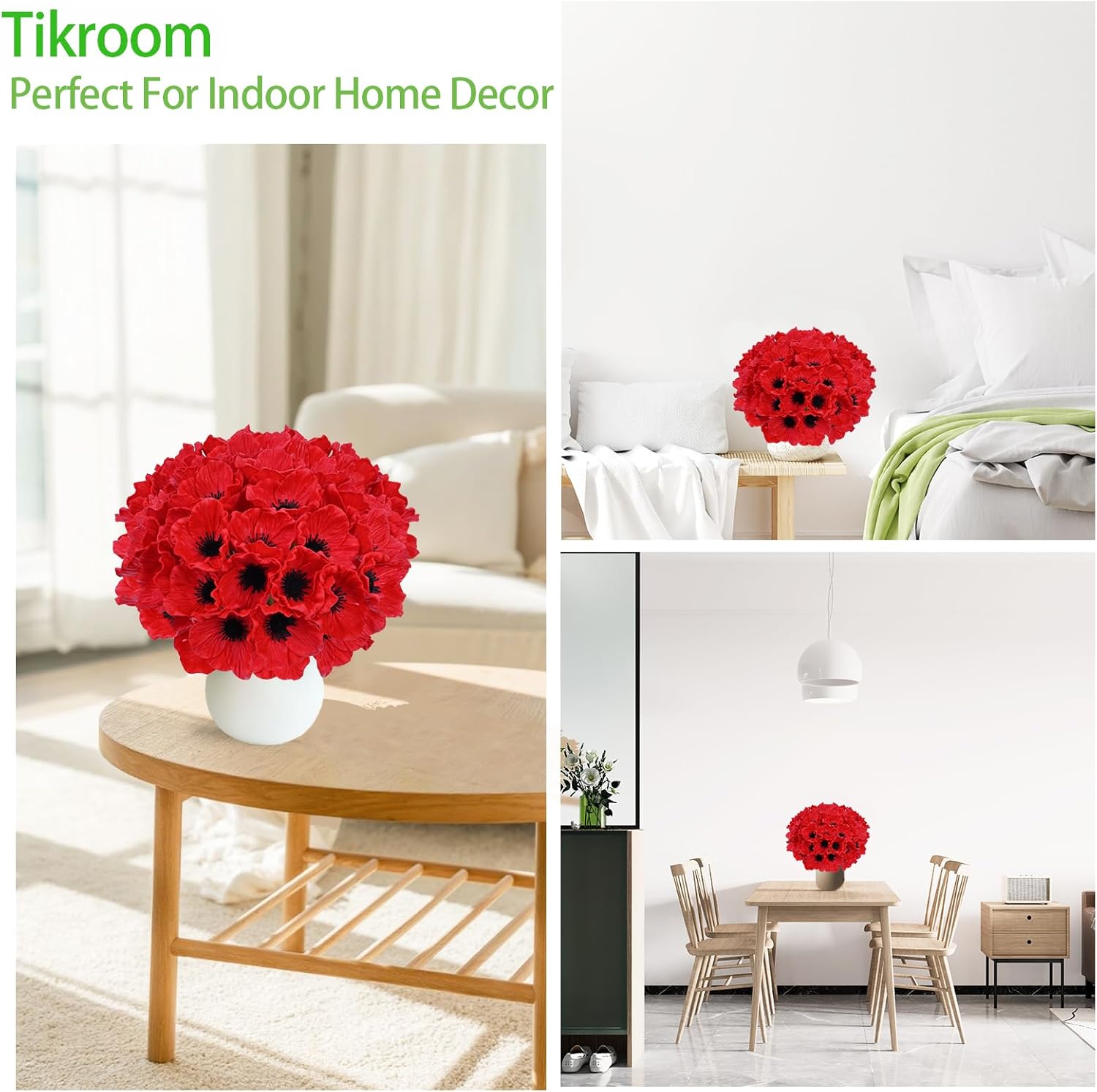 30Pcs Red Poppy Artificial Flowers 11" Real Touch No Fade PU Fake Flowers for Valentine's Day Gifts Wedding Centerpieces Bridal Bouquets Home Decor Vase DIY Arrangements Memorial/Veterans Day