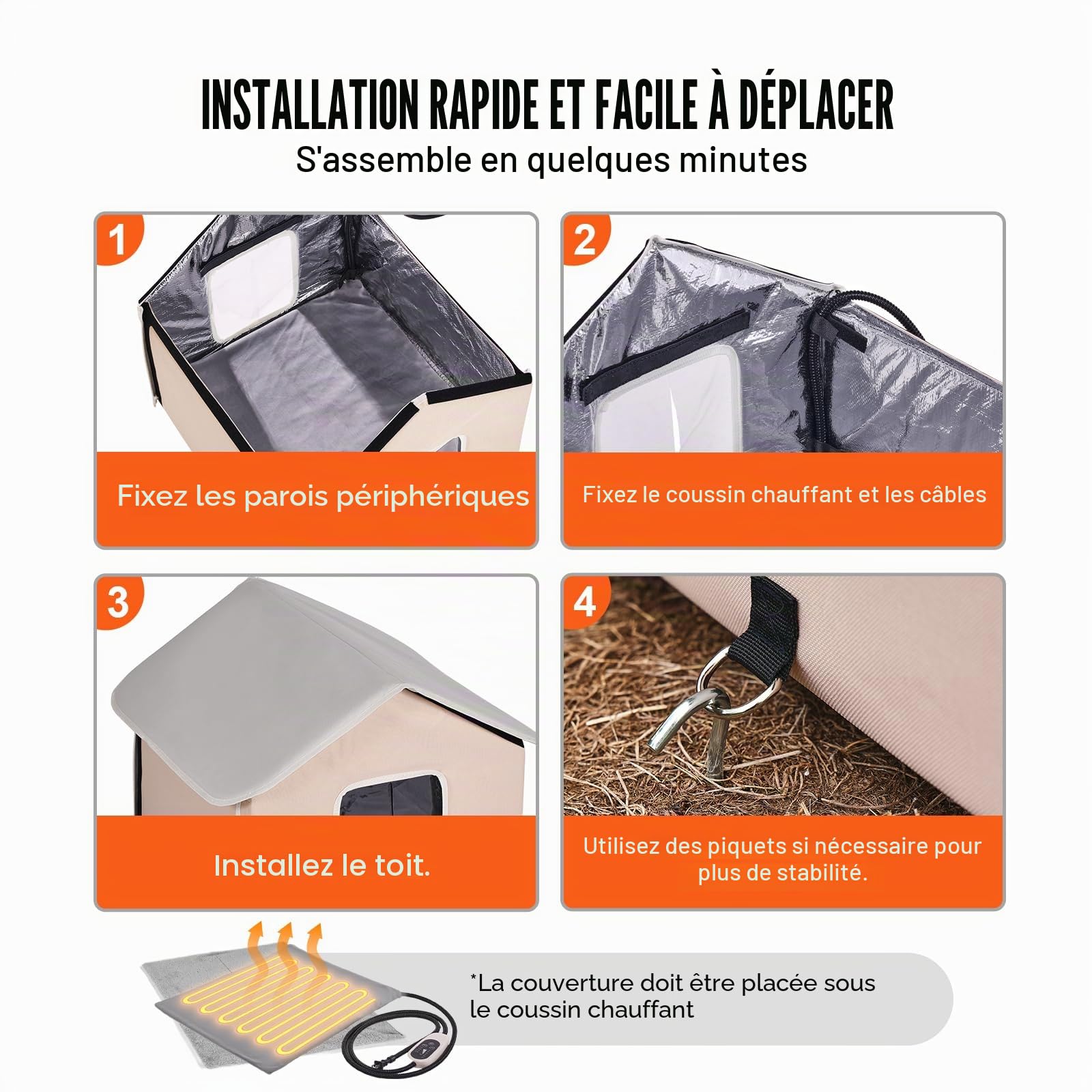 VEVOR Maison Chat Surélevée Chauffante, Niche Chat Extérieur avec Coussin Chauffant, Température Réglable, Minuterie, Abri Hiver pour Chats Pliable en Tissu Oxford 600D pour Rester au Chaud, Marron, M